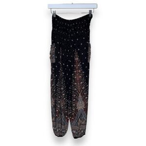 Kathmandu Imports Festival Boho Hippie Pants Peacock Feathers Women One Size